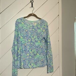 Lilly Pulitzer Blue and Green Floral Long Sleeve Top